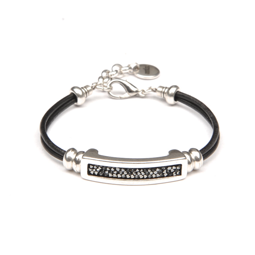 Bracelet Pheline-Crystals pave-Leather - Samkas